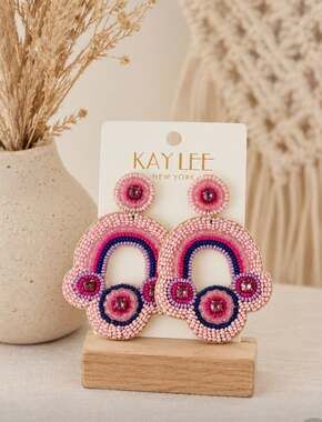 Kay Lee Pink Rainbow Beaded Earrings New